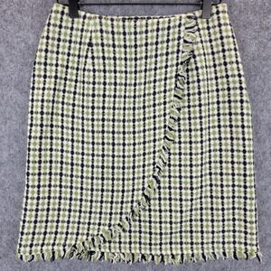 Bentley A Skirt Womens 2 Green Black White Plaid Fringe Wool Blend Wrap Lined